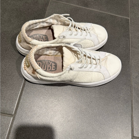 Hey Dude Cream and White Lace-Up Sneakers - Picture 2 of 3